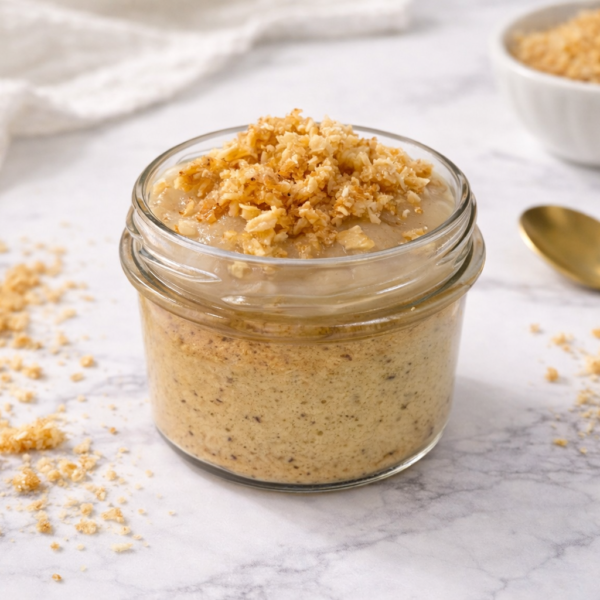 Keto babka ucierana z pomadą i karmelizowaną chrupką kokosowa